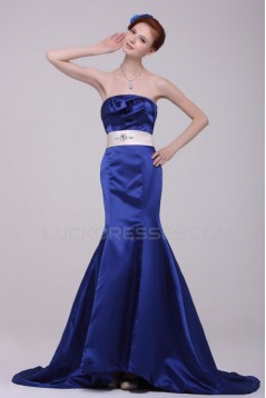 Trumpet/Mermaid Strapless Long Blue Prom Evening Formal Party Dresses ED010127