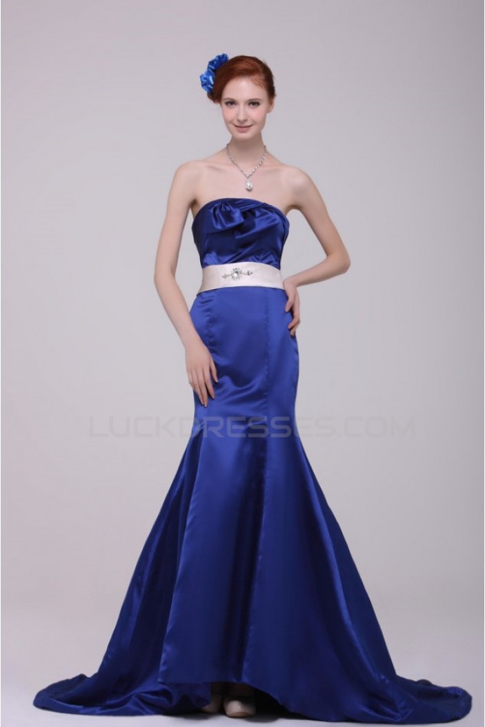 Trumpet/Mermaid Strapless Long Blue Prom Evening Formal Party Dresses ED010127