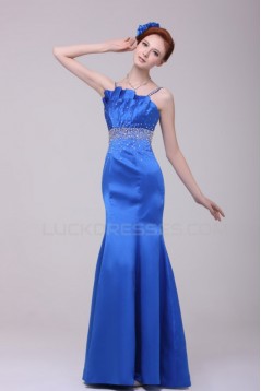 Trumpet/Mermaid Beaded Long Blue Prom Evening Formal Party Dresses ED010128