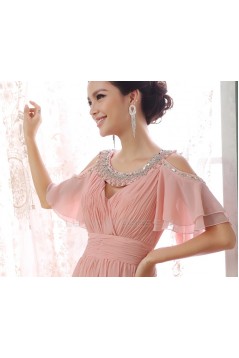 A-Line Beaded Long Pink Chiffon Prom Evening Formal Dresses ED011284