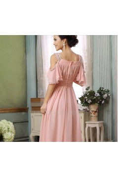 A-Line Beaded Long Pink Chiffon Prom Evening Formal Dresses ED011284