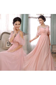 A-Line Beaded Long Pink Chiffon Prom Evening Formal Dresses ED011284