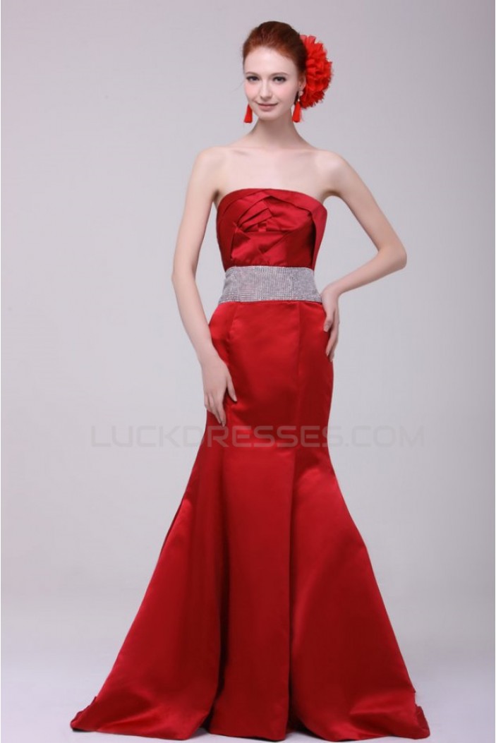 Trumpet/Mermaid Strapless Long Red Prom Evening Formal Party Dresses ED010129