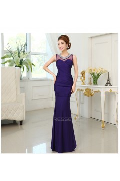 Trumpet/Mermaid Beaded Long Purple Prom Evening Formal Dresses ED011296