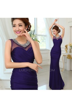 Trumpet/Mermaid Beaded Long Purple Prom Evening Formal Dresses ED011296