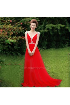 A-Line Beaded Long Pink Chiffon Prom Evening Formal Dresses ED011305