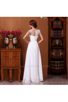 A-Line Beaded Long White Prom Evening Formal Dresses ED011306