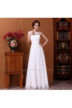 A-Line Beaded Long White Prom Evening Formal Dresses ED011306