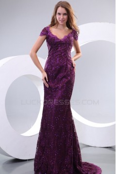 Trumpet/Mermaid Long Purple Lace Prom Evening Formal Party Dresses ED010131