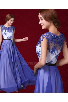 A-Line Long Blue Chiffon Prom Evening Formal Dresses ED011311