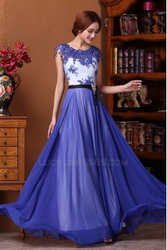 A-Line Long Blue Chiffon Prom Evening Formal Dresses ED011311