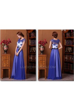 A-Line Long Blue Chiffon Prom Evening Formal Dresses ED011311