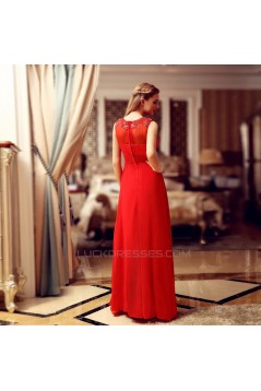 A-Line Jewel Beaded Long Red Lace and Chiffon Prom Evening Formal Dresses ED011314