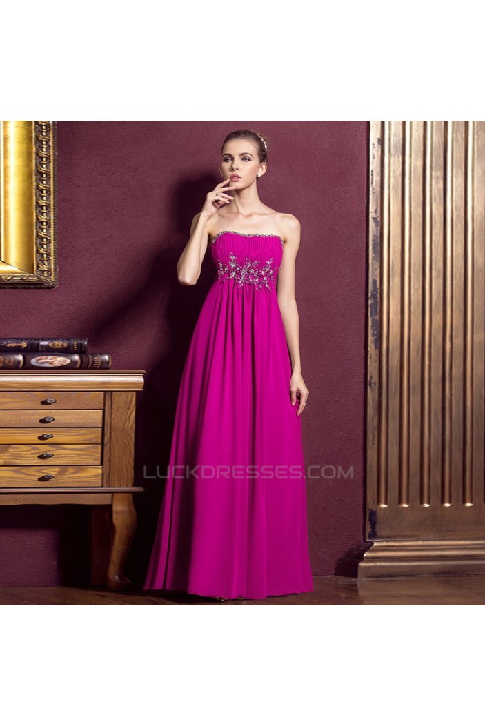 Empire Strapless Beaded Long Chiffon Prom Evening Maternity Evening Dresses ED011317