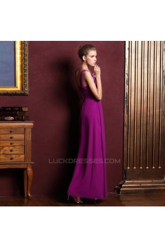 A-Line Beaded Long Purple Chiffon Prom Evening Formal Dresses ED011319