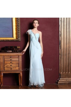 Sheath/Column One-Shoulder Beaded Long Chiffon Prom Evening Formal Dresses ED011326