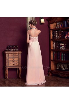 Empire Halter Beaded Long Pink Chiffon Prom Evening Maternity Evening Dresses ED011327