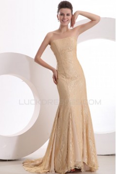 Trumpet/Mermaid Strapless Long Gold Lace Prom Evening Formal Party Dresses ED010133