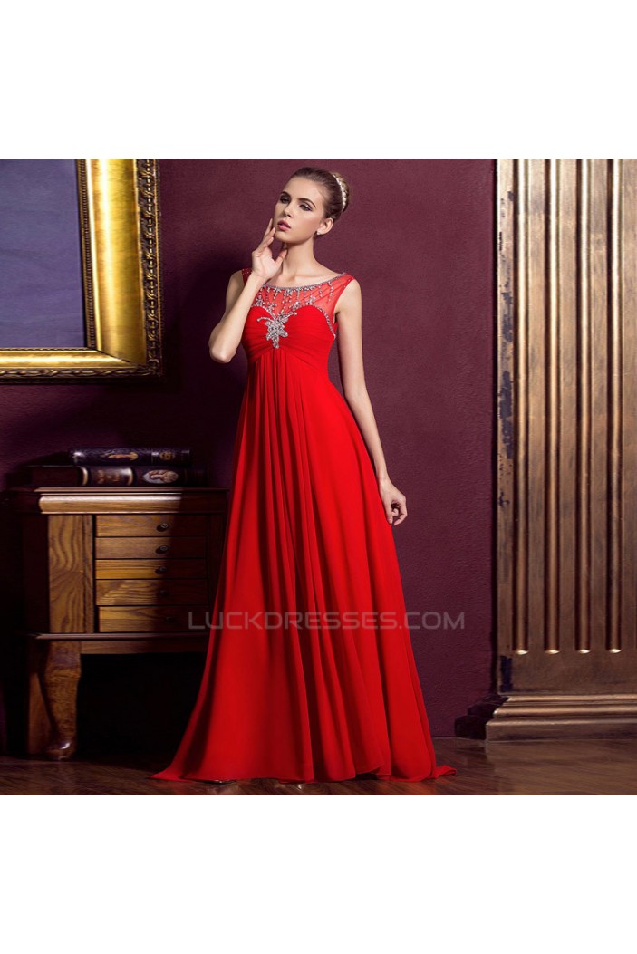 Empire Beaded Long Red Chiffon Prom Evening Maternity Evening Dresses ED011331