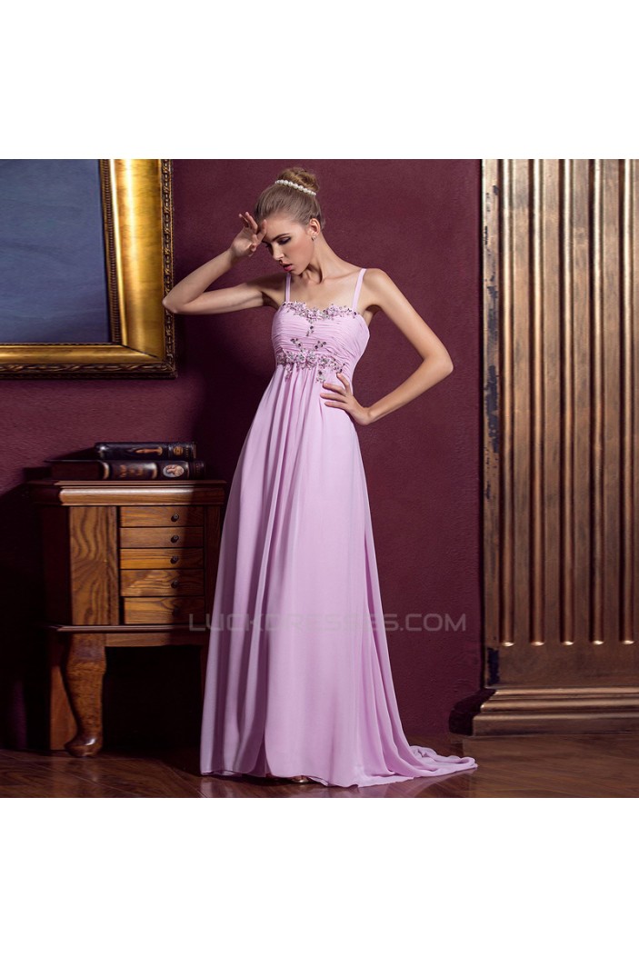 Empire Spaghetti Strap Beaded Long Chiffon Prom Evening Formal Dresses ED011333