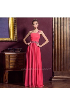A-Line One-Shoulder Beaded Long Prom Evening Formal Dresses ED011335