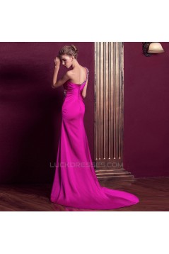 Sheath One-Shoulder Beaded Long Prom Evening Formal Dresses ED011345