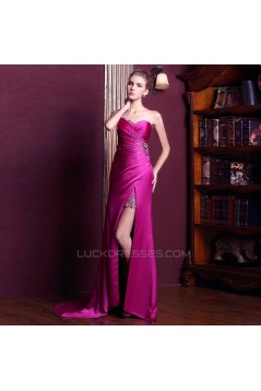 Sheath One-Shoulder Beaded Long Prom Evening Formal Dresses ED011345