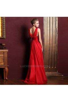 Sheath/Column V-Neck Beaded Long Chiffon Prom Evening Formal Dresses ED011348