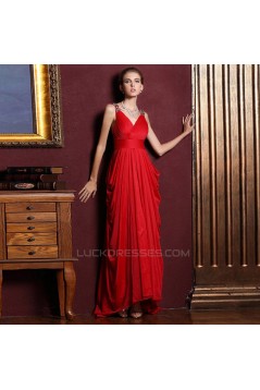 Sheath/Column V-Neck Beaded Long Chiffon Prom Evening Formal Dresses ED011348