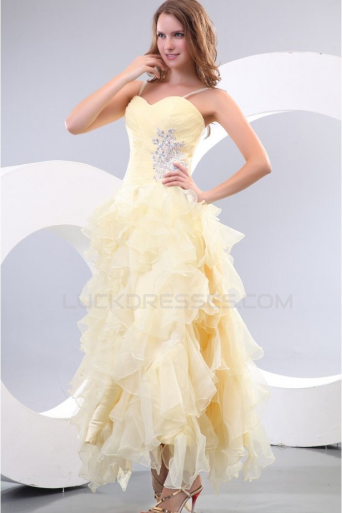 Ball Gown Spaghetti Strap Beaded Yellow Prom Evening Formal Party Dresses ED010135