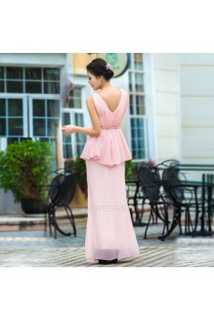 Affordable V-Neck Long Pink Beaded Chiffon Prom Evening Formal Dresses ED011355