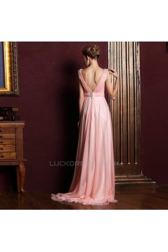 A-Line Beaded Long Pink Chiffon Prom Evening Formal Dresses ED011356