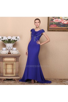 Trumpet/Mermaid Beaded Long Blue Chiffon Prom Evening Formal Dresses ED011362