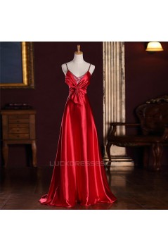 A-Line Spaghetti Strap Beaded Long Red Prom Evening Maternity Evening Dresses ED011365