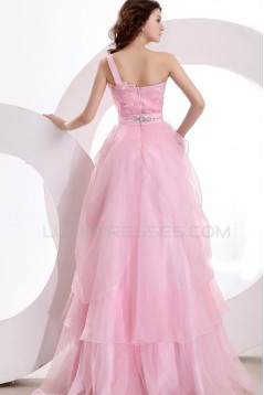 Long Pink One-Shoulder Prom Evening Formal Party Dresses ED010137