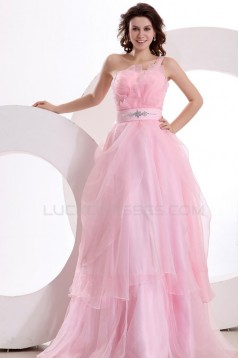 Long Pink One-Shoulder Prom Evening Formal Party Dresses ED010137