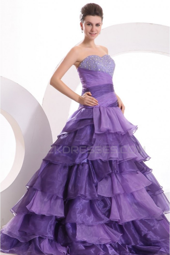 Ball Gown Sweetheart Beaded Long Purple Prom Evening Formal Party Dresses ED010138