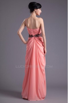 Sheath/Column One-Shoulder Beaded Long Chiffon Prom Evening Formal Dresses ED011390