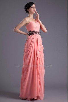 Sheath/Column One-Shoulder Beaded Long Chiffon Prom Evening Formal Dresses ED011390