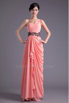 Sheath/Column One-Shoulder Beaded Long Chiffon Prom Evening Formal Dresses ED011390