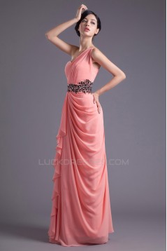 Sheath/Column One-Shoulder Beaded Long Chiffon Prom Evening Formal Dresses ED011390