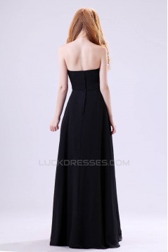 A-Line Strapless Beaded Long Black Chiffon Prom Evening Formal Dresses ED011392