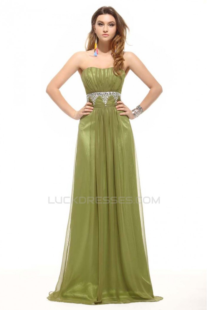 A-Line Strapless Beaded Long Chiffon Prom Evening Formal Dresses ED011398