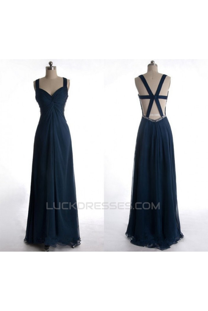 A-Line Straps Sleeveless Long Chiffon Prom Evening Formal Dresses ED011415