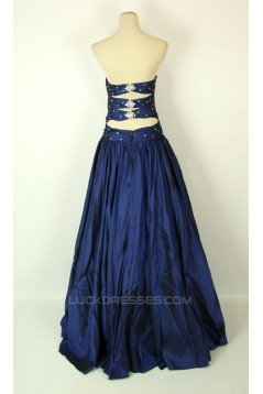 A-Line Strapless Beaded Long Blue Prom Evening Formal Dresses ED011419