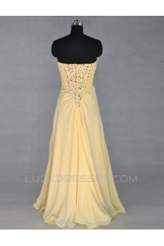 A-Line Sweetheart Beaded Long Yellow Chiffon Prom Evening Formal Dresses ED011421