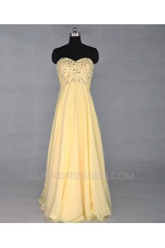 A-Line Sweetheart Beaded Long Yellow Chiffon Prom Evening Formal Dresses ED011421