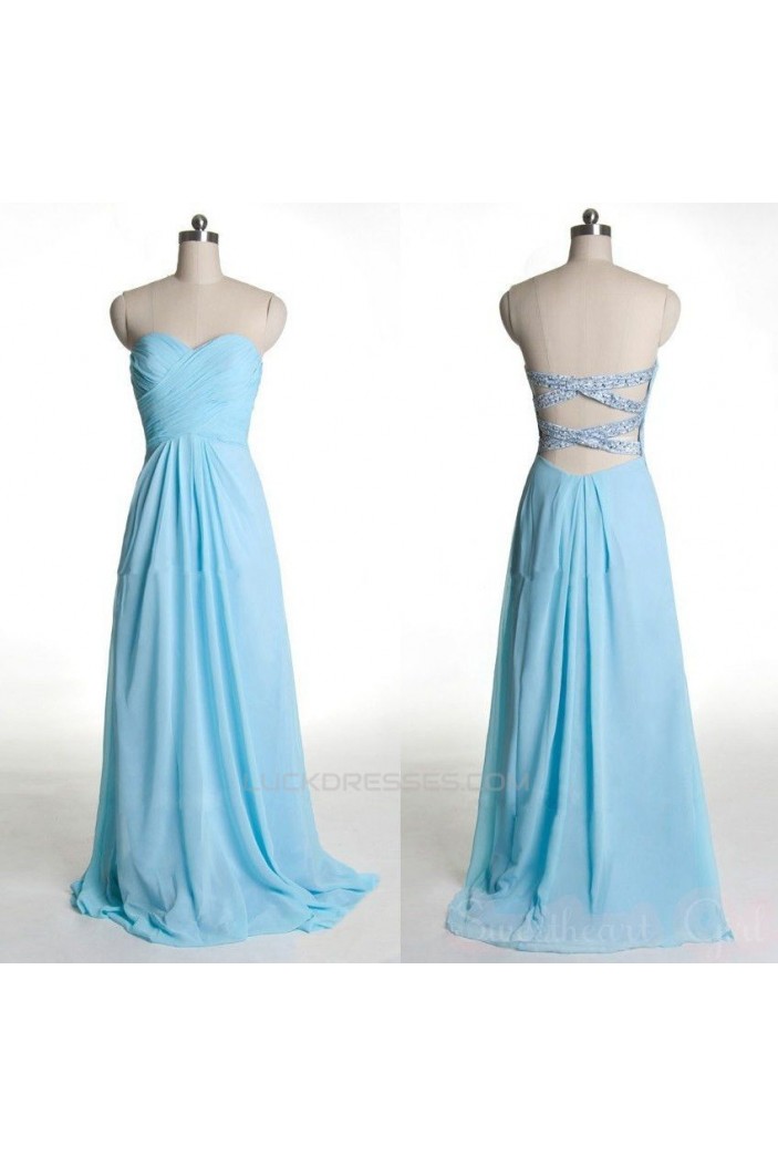 A-Line Sweetheart Beaded Long Blue Chiffon Prom Evening Formal Dresses ED011425