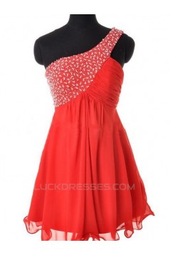 A-Line One-Shoulder Beaded Short Chiffon Prom Evening Cocktail Dresses ED011434