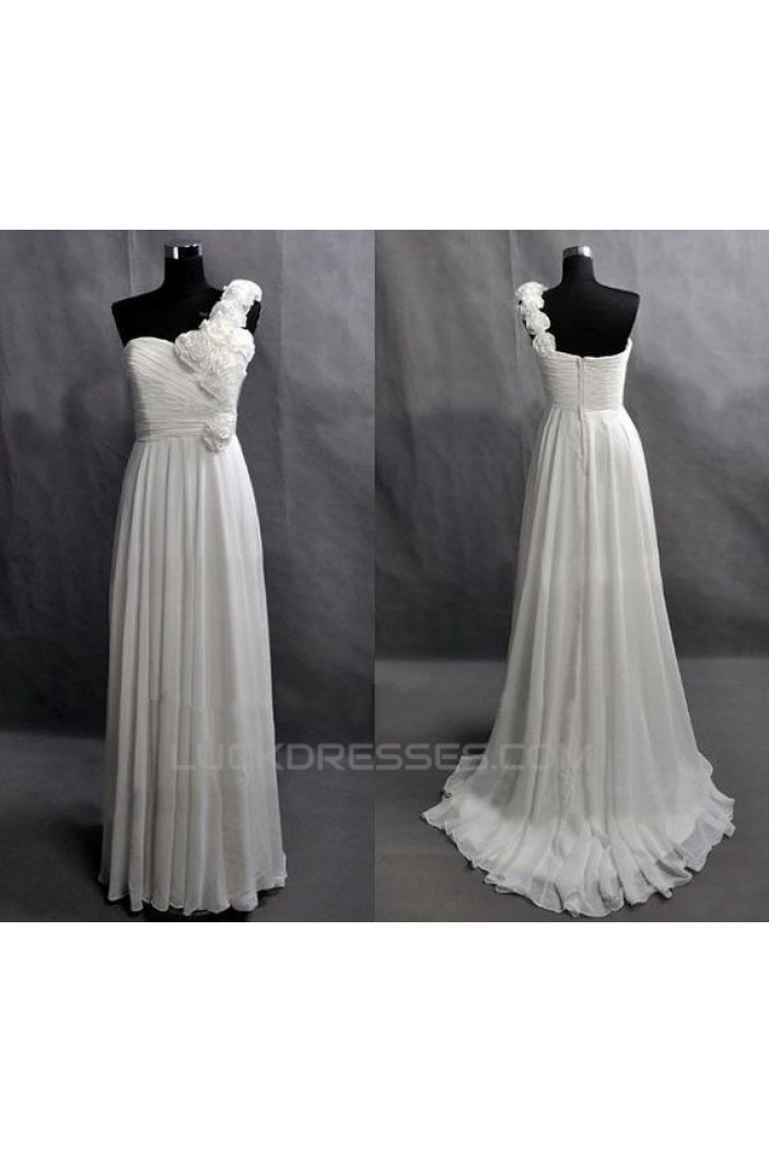 One-Shoulder Long White Chiffon Prom Evening Bridesmaid Dresses ED011444